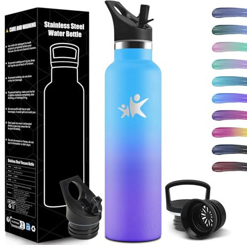 HoneyHolly Wasserflasche Edelstahl 1L, BPA-Frei, Thermosflasche, Auslaufsichere Isolierflasche Doppelwandig, Wasserflasche, Thermoskanne, mit Strohhalm, für Kohlensäurehaltige Getränke
