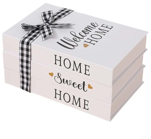 NbgrvB Lot de 3 faux livres décoratifs d'intérieur pour étagères, tables basses et cheminées, carton blanc et gris (maison)