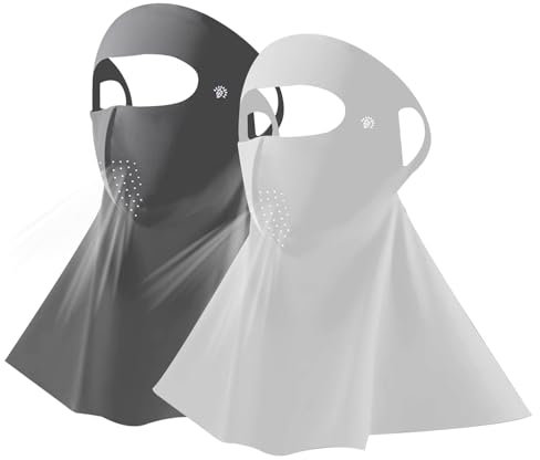 KASESSS 2 Pcs Full Face Shield Sunscreen Face Mask, Full Face Mask Breathable, Face Cover For Sun Protection, UPF 50+ Ice Silk Face Covering Mask, Neck Gaiter for Summer Beach Travel Outdoor Sports