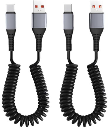 Supecesorio Cable USB C Espiral, Cable USB A a USB C Espiral, con carga rápida de 4A 0,4-1,5 m, compatible con Android Auto, para Phone 15 Pro Max, Galaxy S23, Pad, Xiaomi