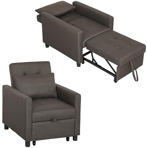 HOMCOM Sofá Cama de 1 Plaza 3 en 1 Sillón Cama 69x82,5x84 cm Marrón Oscuro