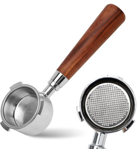 Gcljlmy Bottomless Portafilter 51 mm Compatible with DeLonghi Dedica EC680/EC685/EC885 Espresso Coffee Espresso Machines, Coffee Portafilter with 3 Ears and Wooden Handle, Stainless Steel Filter