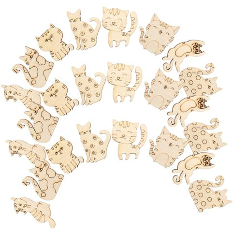 GARIOUANS 50 Stück Holz Katzen Ausschnitte Unbemalt DIY Holzscheiben für Kreatives Basteln Sicheres Material für Bastelprojekte und Dekorationen