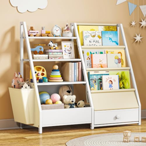 Quikraen Bücherregal Kinder, Kinderregal, Weiß, 83.5x30x75 cm