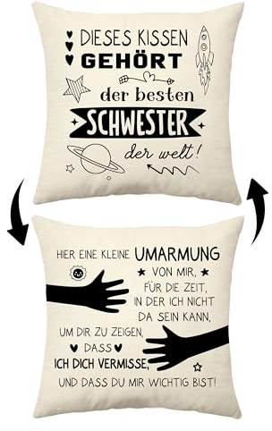 Dieses Kissen Gehört der Besten Schwester der Welt Lustige Kissenbezüge für Schwesterherz Muttertagsgeschenk Weihnachts Geburtstagsgeschenk von Bruder Dekokissen Zierkissenbezug Sofakissen (Schwester)