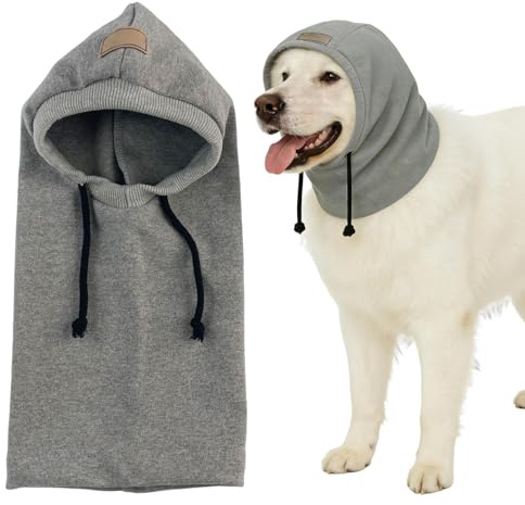 Gihioue Hundemütze Winter,Lärmschutz Nackenwärmer - Winter Haube für Haustiere mit verstellbarem Kordelzug,Für Outdoor Reisen Tägliche Spaziergänge Autofahrt Tierarztbesuch Urlaub Kaltes