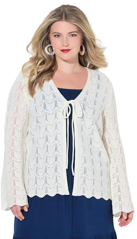 MIAMODA Damen große Größen Übergrößen Plus Size Strickjacke, gerade Passform, Ajourstrick, Langarm Offwhite 58+ 850216200-58+