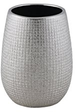 axentia Zahnbürstenhalter Hollywood silber, hochwertig verarbeiteter Zahnbürstenständer aus Keramik mit schlichtem Design in schöner Farbe