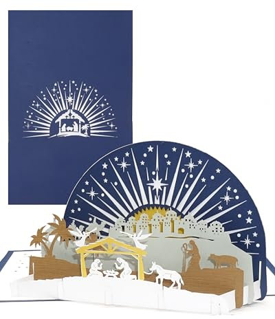 Weihnachtskarte „Krippe mit Stern“ - 3D Pop Up Karte zu Weihnachten, Weihnachtskarten mit Umschlag