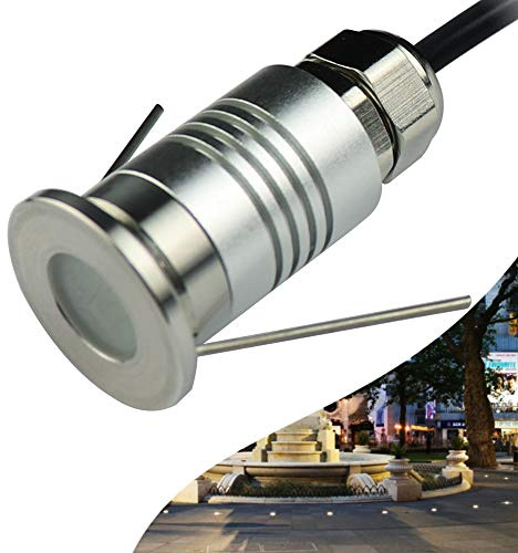 CNBRIGHTER LED Mini In-Ground Well Light-Finger Size,1W 12V DC, 120° Wide Beam Angle, IP67 Waterproof, Recessed Marker Indicator Underground Outdoor Landscape Lighting,Warm White-3000K (1 Pack)