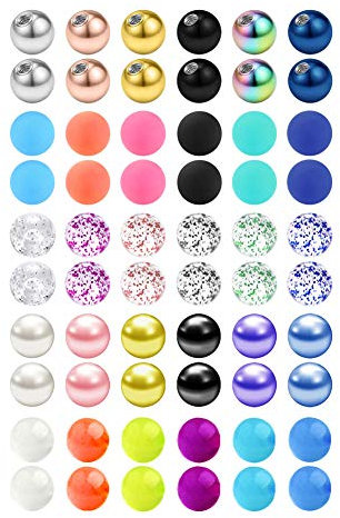 MODRSA 14G 60 Stück Mix Farben Ersatz Kugel Chirurgenstahl & Klar Acryl Stab für Industrial Piercing/Brustwarzenpiercing/Zungenpiercing
