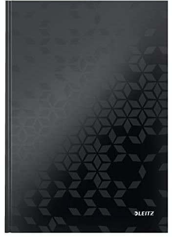 Leitz WOW Notizbuch A4 kariert, Hardcover, 160 Seiten, 80 Blatt FSC-zertifiziertes Papier 80 g/m², Hochwertiger laminierter Einband, Fadenheftung, Für Büro, Schule oder als Tagebuch, Schwarz, 46261095