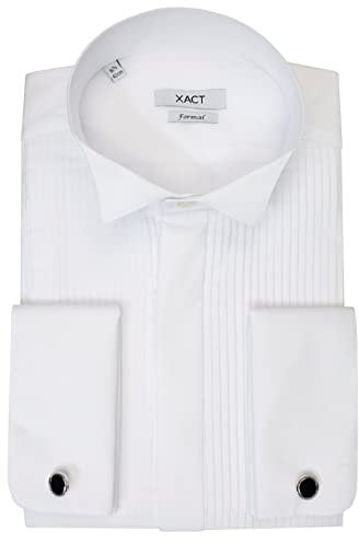 Xact Men's Formal Tuxedo/Dress Shirt with Double Cuff and Cuff Links (White - Wing Collar - Pleated Fly Front) 17