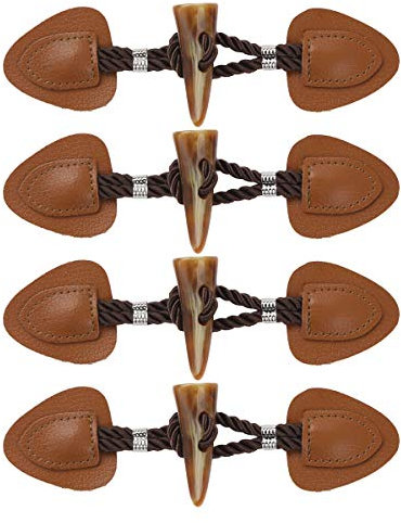 inlzdz 4 Paar PU Leder Knebelknöpfe Dufflecoat Verschluss mit Kordel und Harz knebel für Mantel, Jacke, Kleidung, Dekoration Braun B One Size