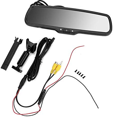 Moniteur de vue arrière KIMISS 4.3 pouces, écran couleur de moniteur de gradation automatique de rétroviseur de voiture avec support (noir)