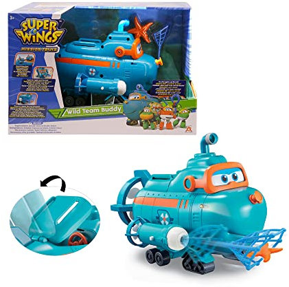 Super Wings EU730809 - Transformations-Fahrzeug Wild Team Buddy, ca. 22 cm große Spiel-Figur für Kinder, verwandelbares Bade- und Wasserspielzeug mit Funktionen, wasserdicht