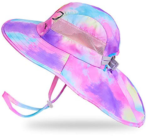 Basumee Adjustable Girls Sun Hat Foldable Beach Cap with Adjustable Chin Strap for Baby Toddler and Kids,Aged 2-9 Multicoloured