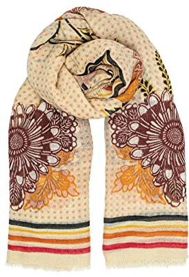 Becksöndergaard Schal Damen Beige Carmela Wica Scarf (Sand) - Frühling Sommerschal Blumen Tuch aus Wolle - 140 x 140 cm