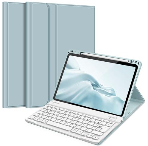 FINTIE Tastatur Hülle für iPad Air 11 Zoll M3/M2 (2025/2024), iPad Air 5/4 Generation 10.9(2022/2020), TPU Rückschale Schutzhülle mit Stifthalter, magnetisch Abnehmbarer QWERTZ Keyboard, Eisblau