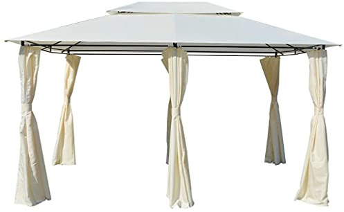 (Blitzlieferung) Gartenpavillon Partyzelt Gartenzelt Festzelt Doppeldach, Draussen Partyzelt Gartenpavillon Event Shelter Strandüberdachung Festzelt, Gartenpavillon mit Gardinen 4x3 m Weiß