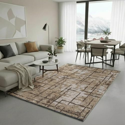 Jimri Kurzflor Wendeteppich - Flach gewebter Teppich für Schlafzimmer & Wohnzimmer, Eingang, Flur - Maschinengefertigt, weicher Polyester- & Baumwoll-Läufer - Streifen-Beige, Grösse : 75x150 cm