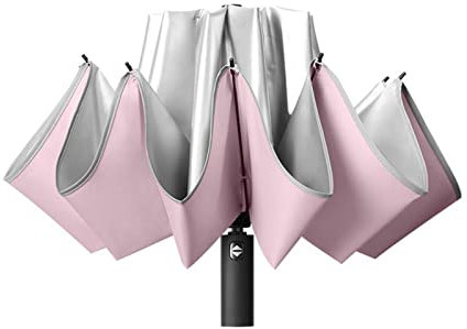 Meichoon Paraguas inverso resistente al viento 99% de protección UV Compacto Invertido Plegable Automático Apertura y Cierre Tira de seguridad reflectante para lluvia en coche Rosado