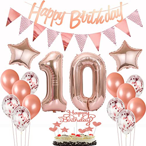 deko 10. geburtstag mädchen deko rosegold ,ballon 10. geburtstag kuchen deko luftballon 10 rosegold Tortendeko 10 Geburtstag girlande banner geburtstagsdeko 10 jahre Tortendeko