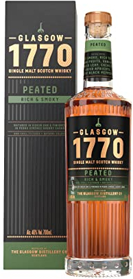 Glasgow 1770 Peated | Single Malt Scotch Whisky | 70cl | 46% ABV | Rich & Smoky | Sweet Smoke, Toffee & Dark Fruit | Matured in Virgin Oak | PX Sherry Cask Finish | Natural Colour | Non Chill Filtered