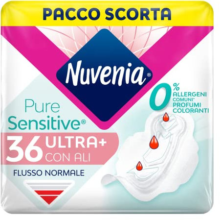 Nuvenia - Pure Sensitive Ultra Damenbinden mit Flügeln - Sanfte Oberfläche für empfindliche Haut - Packung mit 36 Damenbinden