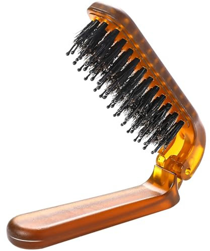 SilverdewHair & Brush Foldable Mini Boar Bristle Travel Hairbrush for Women and Men, Small Compact Pocket Size Comb for Any Hairstyles, Restore Hair Shine