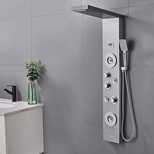 NEWCES Shower panel tower system LED rainfall waterfall bathtub jet massage body