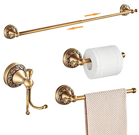 Antique Bronze Bagno Hardware Set, Portasalviette regolabili, Toilet Roll Paper Holder, Hand Towel Holder, Gancio, Accessori Bagno Set Montaggio A Parete (Modello intagliato)