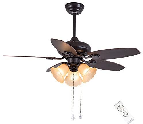 107CM Retro Deckenventilator mit Beleuchtung mit Und Fernbedienung, E27 Deckenleuchte mit Ventilator, Leise Deckenventilator mit Umkehrmotor für Wohnzimmer Esszimmer