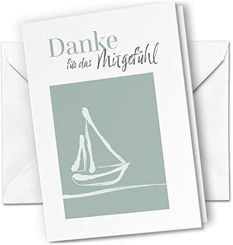 Danksagungskarten Trauer – 10 Klappkarten mit Umschlägen – Motiv: Schiff Boot – Trauerkarten Danksagung mit Text – Dankeskarten Trauer nach Beerdigung