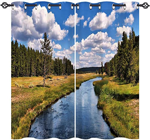 ANHOPE Natur Landschaft Wald Fluss Verdunklungsvorhänge mit Ösen Blickdichte Gardinen Blackout Curtain Thermo Vorhänge Weich Schlafzimmer Wohnzimmer Vorhang 2er Set H 137 x B 117 cm