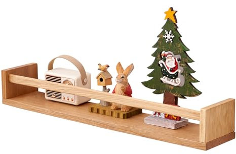 TREOAKWIS Étagère Murale, Chêne Étagère Flottante Etagere Murale en Bois Massif Étagères Murales pour Chambre d'enfant Magazine Salon de Bain Chambre (Naturel, 40 cm)