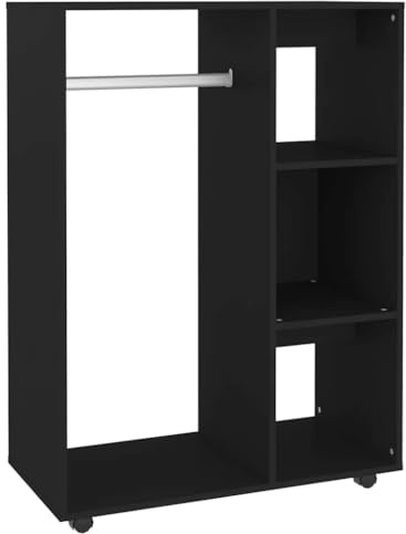 vidaXL Wardrobe Home Bedroom Furniture Accessories Shelf Hanger Clothes Organiser Storage Cabinet Cupboard Shelving Unit Black Engineered Wood
