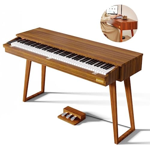 SHEIRIN digital pianos 88 key weighted electric piano keyboard 3 pedal full size hammer action heavy weighted beginners learning drawer type furniture instrument music SR-PH80 (Wood Color)