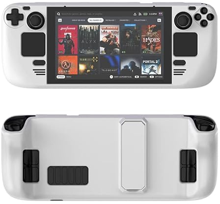 Kickstand Schutzhülle für Steam Deck Spielkonsole Vollschutzhülle Case mit Standfuß PC Material Stoßdämpfende Hülle Spielzubehör (weiß)
