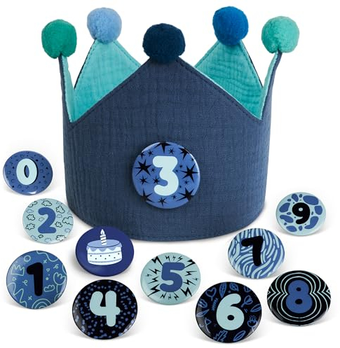 Geburtstagskrone Mädchen - 0-9 Auswechselbaren den Zahlen Geburtstagskrone Junge - Musselin Krone Geburtstag Junge - Wiederverwendbare Geburtstagskrone Kinder (Blau und Türkis)