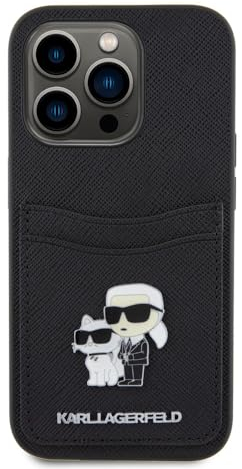 CG MOBILE Karl Lagerfeld Saffiano Schutzhülle mit Kartenschlitz für iPhone 15 Pro (Schwarz)