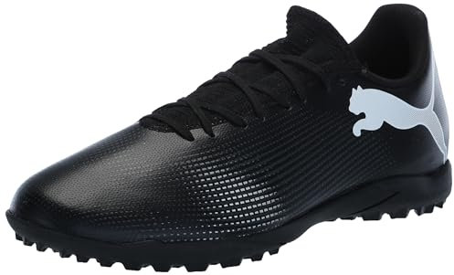 PUMA Men's Future 7 Play Turf Trainer Soccer Cleats Sneaker, Black/White, 7 UK