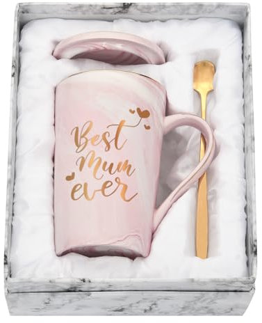 Livole Gifts for Mum, Mom, Mummy, Women, Wife, Mother s Day Presents, Best Mum Ever, Mum Gifts from Daughter, Son, Birthday, Christmas Gifts, Ceramic Marble Coffee Mug with Spoon