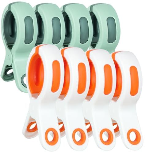 8 Pcs Grandes Pinzas Toalla Playa para Tumbonas, Durable Pinzas de Ropa, Color Clips Pinzas de Plástico Fuerte, Resistentes al Viento, Pinzas Sujeta Toallas Playa para Sillas de Piscina, Ropa de Cama