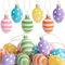 12 Stück Ostereier zum Aufhängen, 4,6 cm, Glas-Ostereier, Hängeornamente, Punkte, Streifen, Osterdekoration, Eier, Baumschmuck für Party, Geburtstag, Haus, Garten, Dekoration