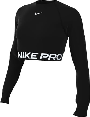 Nike Women's Pro Df 365 Crop Ls Sweatshirt, Black/White, M