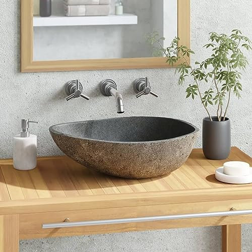 Vopese Naturstein Waschbecken oval Flussstein glatt poliert 4,5 cm Abfluss Model146213
