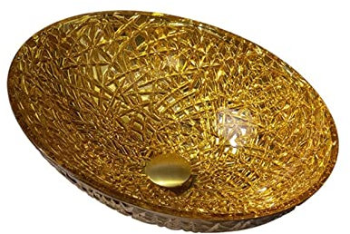 KJSHXYG Badezimmer-Waschbecken, Badezimmer-Waschbecken, verzinktes Waschbecken aus gehärtetem Glas, Zuhause, ovales goldenes Glas-Waschbecken, Waschbecken, Badezimmer-Waschbecken (grau)