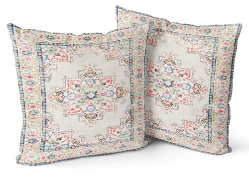 Snylcce Boho Kissenbezüge 2er Set Hellrosa Antike & Vintage Design Doppelseitiges Muster 50x50 cm Weiche Kissenhüllen für Garten Couch Sofa Bett Dekorative Kissenbezüge 20x20 Zoll