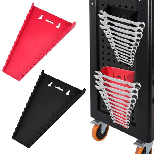 KITERI 2 Pack Magnetic Wrench Organizer, Spanner Rack Organiser Removable Wrench Storage Rack Spanner Holder Wrench Organizer Tray with 12 Slots for SAE (1/4 - 1/16), Metric(6mm-24mm)